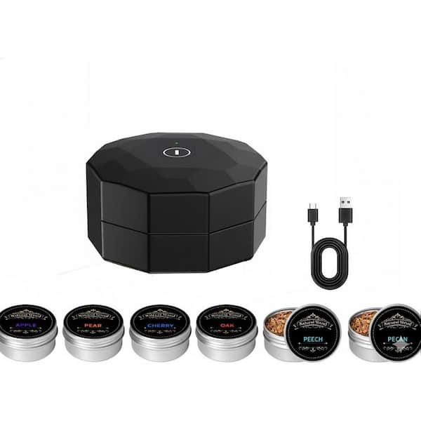 Electric Whiskey Smoker Kit Black Wood Cocktail Smoking Kit Electric Barware Gift for Men (No Butane)