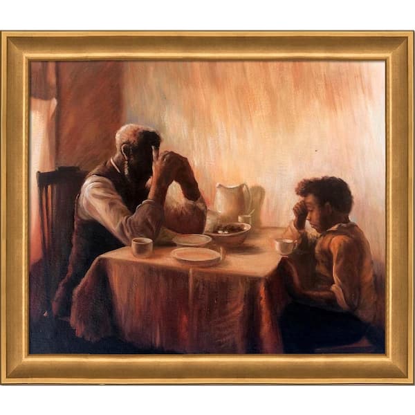 LA PASTICHE The Thankful Poor by Henry Ossawa Tanner Muted Gold Glow Framed Typography Oil Painting Art Print 24 in. x 28 in.