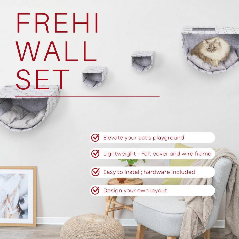 Frehi Light Gray Wall Mount Cat Tree Set with Condos and Perches