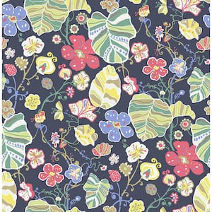 Gwyneth Navy Floral Navy Paper Strippable Roll (Covers 56.4 sq. ft.)