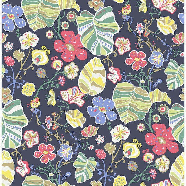 A-Street Prints Gwyneth Navy Floral Navy Wallpaper Sample