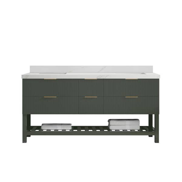 Willow Collections Catalina 72 in. Double Sink Freestanding Pewter Green Bath Vanity with Calacatta Sienna Qt. Top Unassembled