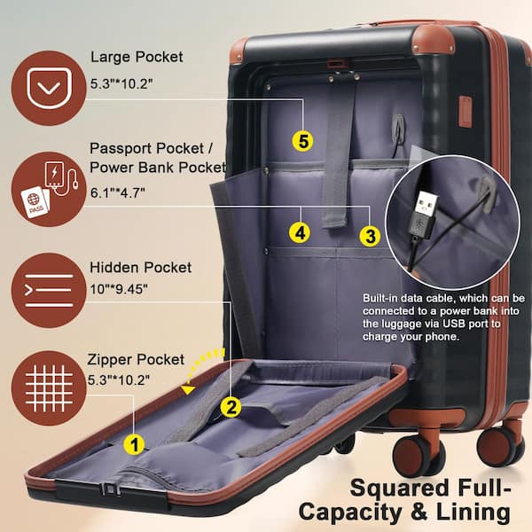 Merax 5 Bags 5-Piece Black Brown Expandable ABS Hardside Luggage