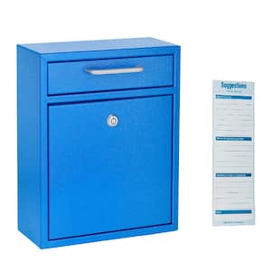 Medium Blue Wall-Mounted Steel Drop Box Mailbox