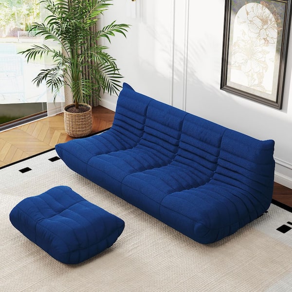 J&E Home 68.9 in. W Armless Modular Velvet 2-Piece Free Combination Lazy Sectional Sofa with Ottoman in Blue