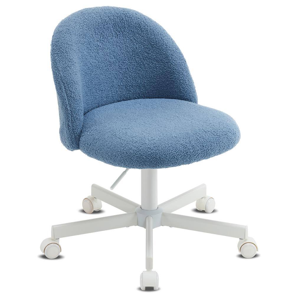 Teddy Fleece Velvet Seat Liftable Swivel Office Chair in Blue Armless