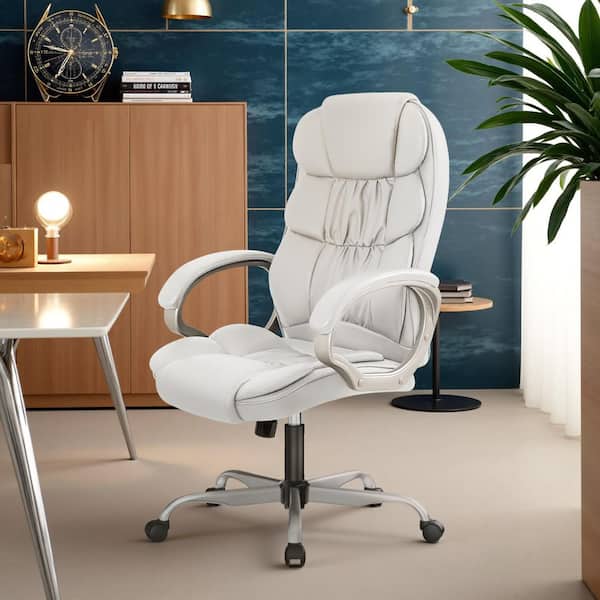 LACOO White Big and High Back Office Chair, PU Leather Executive