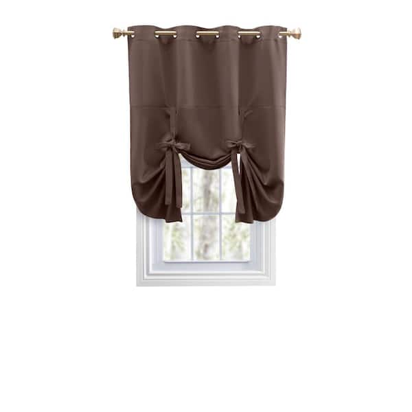 RICARDO Ultimate Blackout Espresso Solid 55 in. W x 63 in. L Grommet Blackout Curtain Tie Up Panel