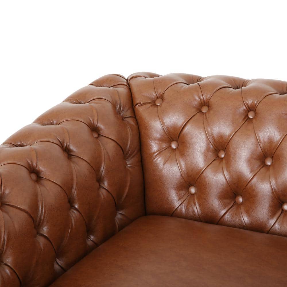 Handcrafted Cognac Brown Faux Leather Club Accent Chair