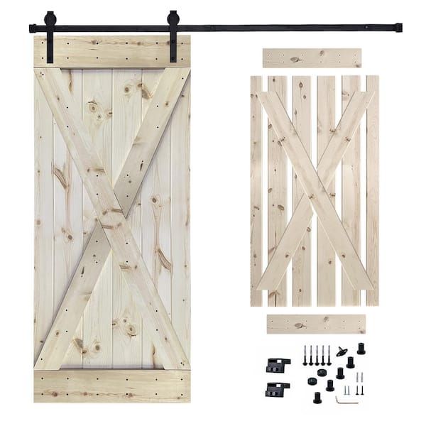 Akicon 36 in. x 84 in. Unfinished Painted Wood Sliding Door with Hardware Kit, Pre-Drilled Ready to Assemble