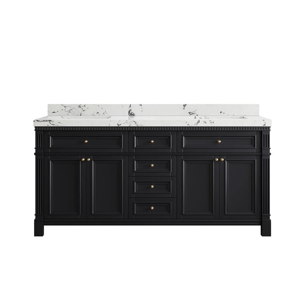 Paris 72 in. W x 22 in. D x 36 in. H Double Sink Bath Vanity in Black with 2 in. Viola Night qt. Top price history on PriceWatchPro