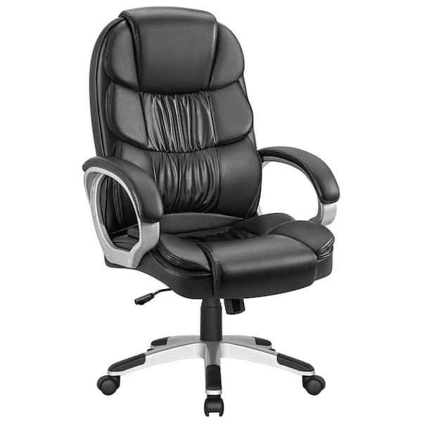 Furmax Mid Back Executive Office Swivel Computer Task Armrests Ergonomic  Leather-Padded Desk Chair with Lumbar Support, Black 