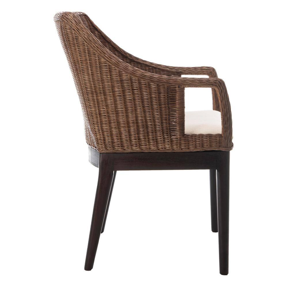 Coastal Spain Inspired White Cotton Cushioned Rattan Arm Chair
