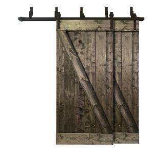 60 in. x 84 in. Z Bar Bypass Espresso Stained Solid Knotty Pine Wood Interior Double Sliding Barn Door with Hardware Kit