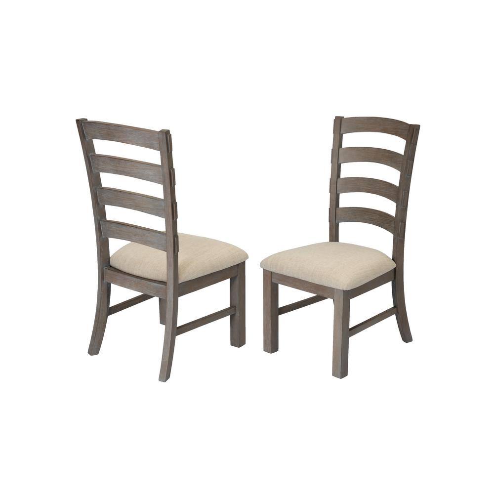 Rustic Trestle 7-Piece Wood Dining Set with Beige Linen Chairs