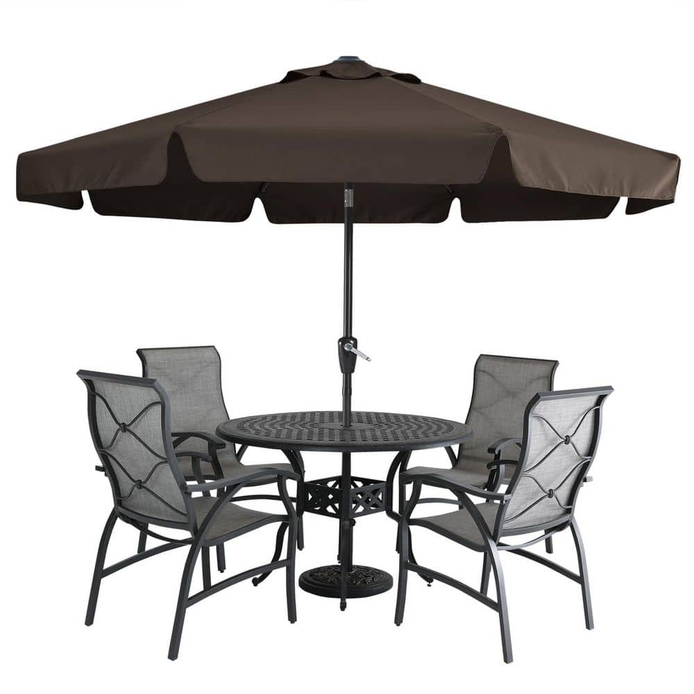 10 ft. Aluminum Patio Umbrella for Outdoor Table Market in Brown-8 Ribs