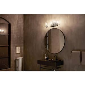 Alton 24 in. 3-Light Black Vintage Industrial Bathroom Vanity Light with Clear Seeded Glass