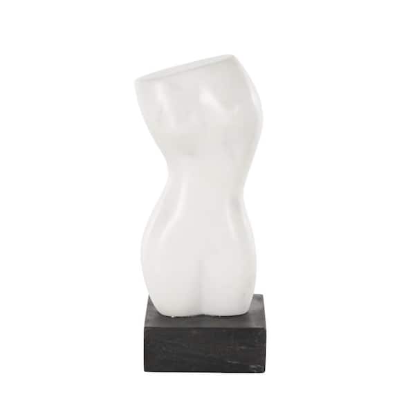 Litton Lane White 4 in. x 11 in. Marble Ceramic Abstract Woman Sculpture with Black Block Base
