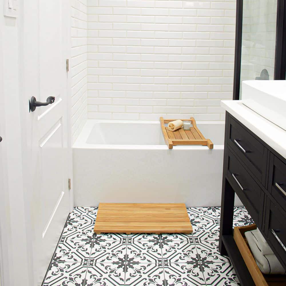 Natural Teak Wood Slatted Shower Mat, 34" x 16"