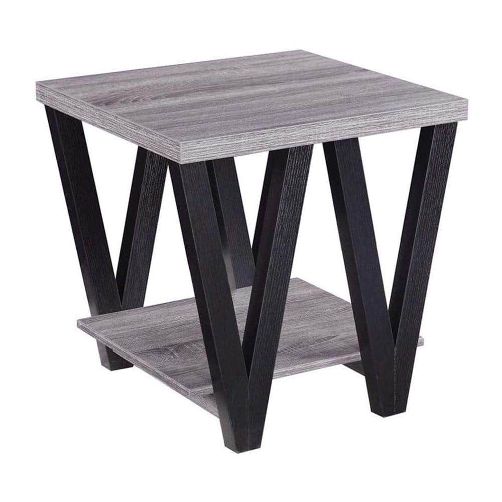 Benjara Zig Zag Gray And Black Contemporary Solid Wooden End Table With Bottom Shelf Bm184945