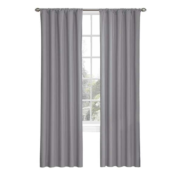 Eclipse Kids Microfiber Thermaback Grey Solid Polyester 42 in. W x 84 in. L Blackout Single Rod Pocket Curtain Panel