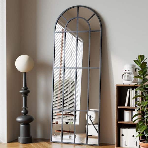 Unique Black 25 in. W x 69 in. H Arched Aluminum Alloy Frame Full Length Standing Mirror