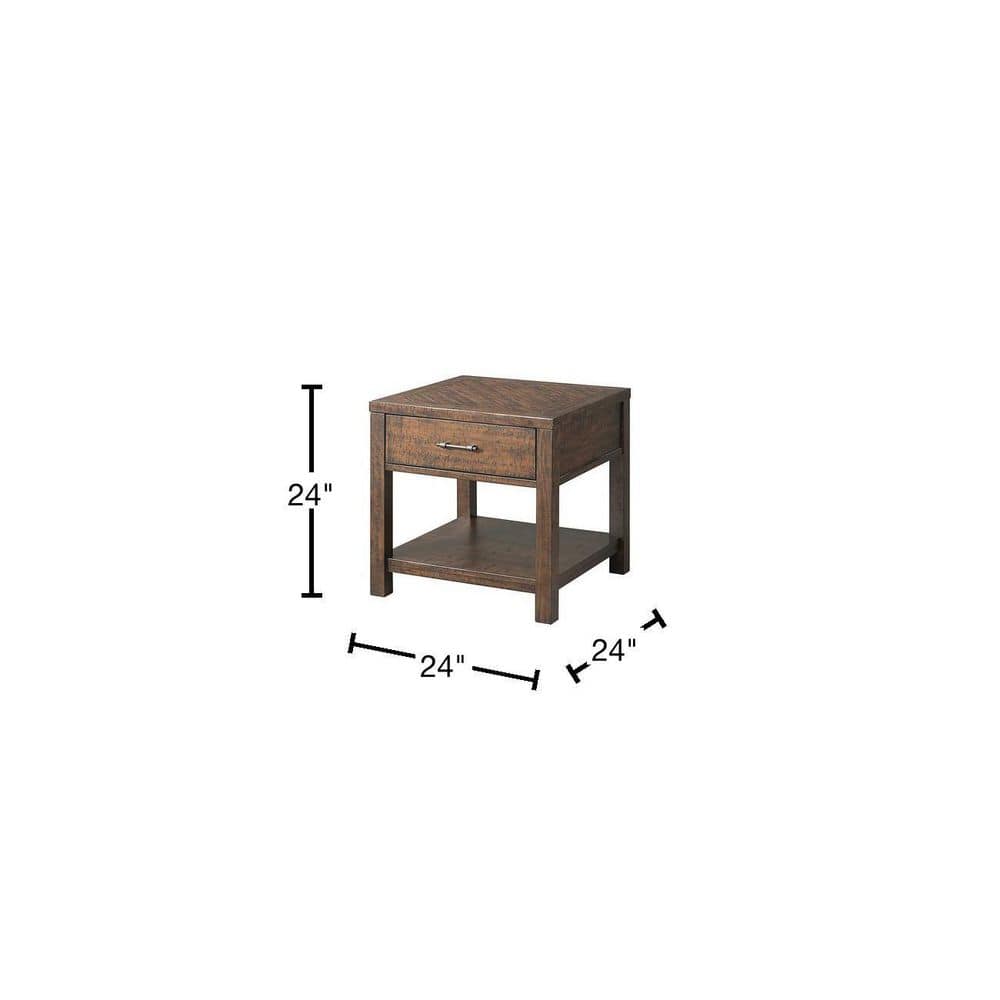 Rustic Walnut Brown Square End Table with Storage Drawer