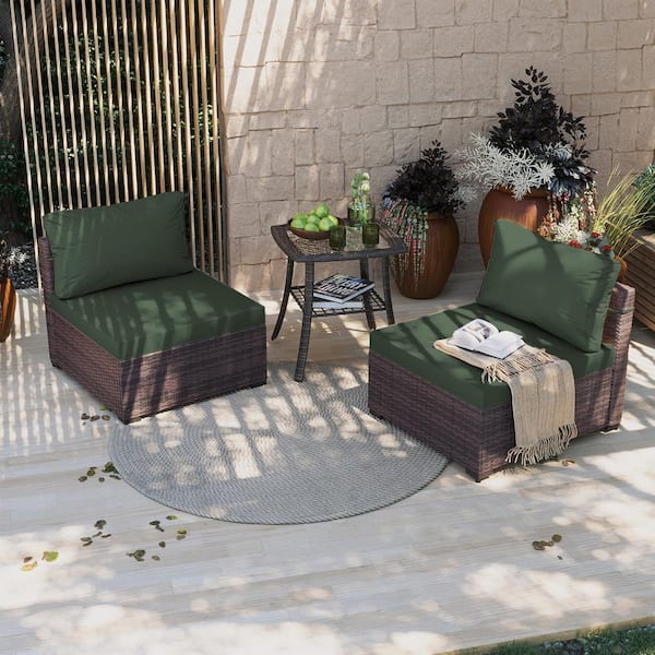 UPHA 2-Person Stylish Wicker Patio Conversation Seating Set with Cushions in Pine Green