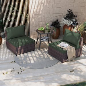 2-Person Stylish Wicker Patio Conversation Seating Set with Cushions in Pine Green