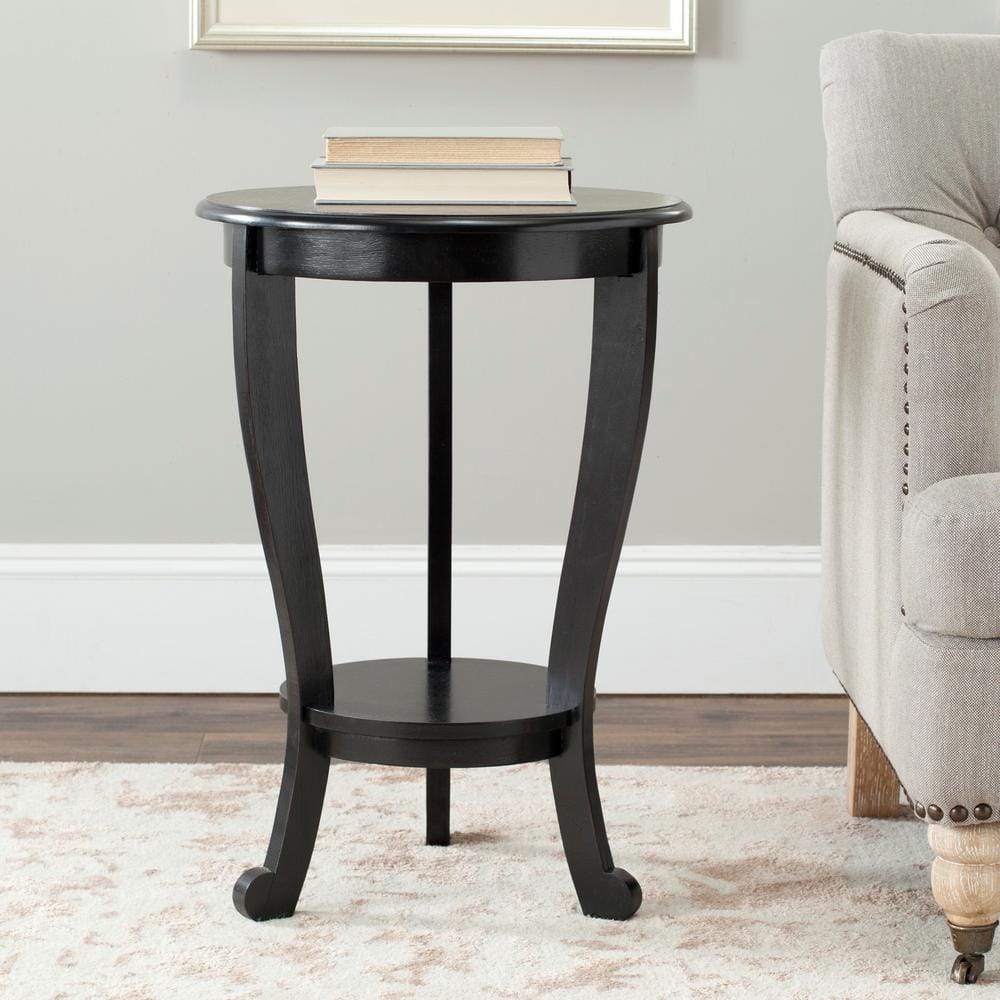 Gray Wood and Stone Round Pedestal Side Table