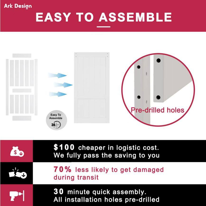 White 30" x 84" Primed MDF Barn Door Kit with Black Hardware