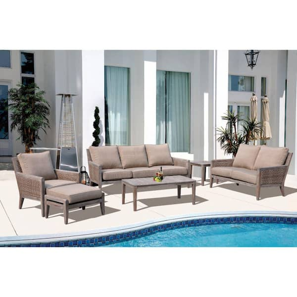 Courtyard Casual Bermuda FSC Teak 4 Piece Seating Set with Sofa, Coffee Table and 2 Club Chairs - Taupe