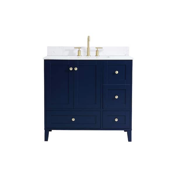 Unbranded Simply Living 36 in. W x 22 in. D x 34 in. H Bath Vanity in Blue with Calacatta White Engineered Marble Top