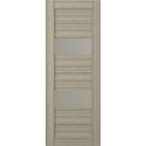 Berta 18 in. x 96 in. No Bore Solid Core 2-Lite Frosted Glass Shambor Wood Composite Interior Door Slab