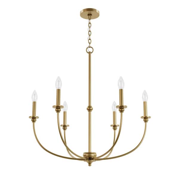 Hunter Southcrest 6 Light Luxe Gold Candle Chandelier for Dining Room with No Bulbs Included