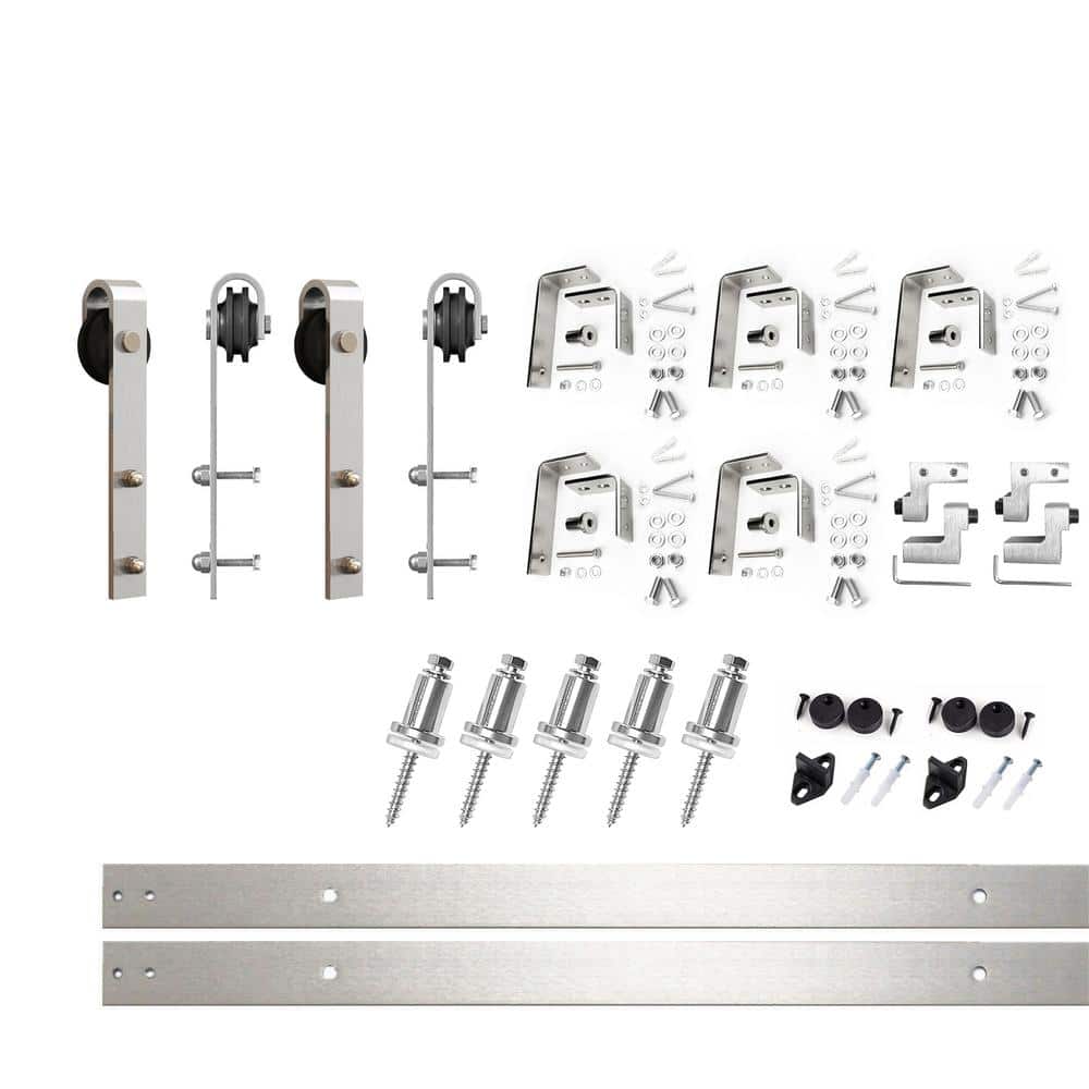 Brushed Nickel Double Track Bypass Sliding Barn Door Hardware Kit