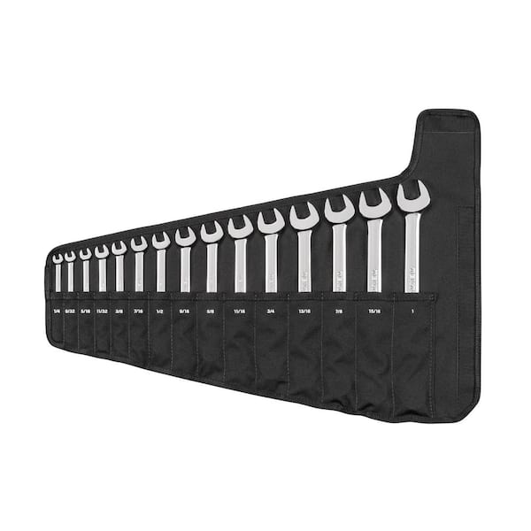 TEKTON Combination Wrench Set with Pouch, 15-Piece (1/4-1 in.)