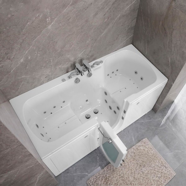 Big4Two 80 in. x 36 in. Center Drain Walk-In Whirlpool and Air Bath Bathtub in White,Foot Massage, Heated Seats, LH Door