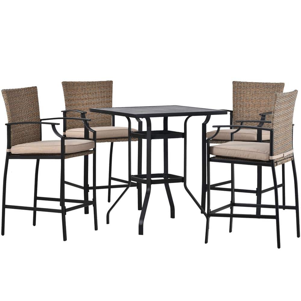 Patio 5-Piece PE Wicker Outdoor Dining Table Set with 4 Dining Chairs and C