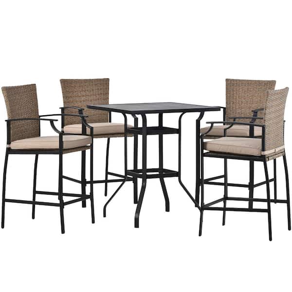 Unbranded Patio 5-Piece PE Wicker Outdoor Dining Table Set with 4 Dining Chairs and Cushions