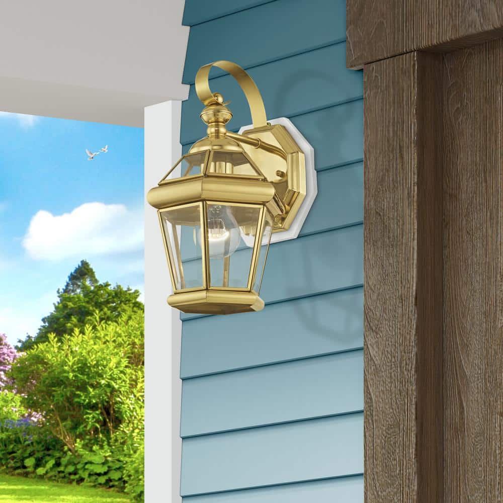Georgetown Polished Brass Dimmable Wall Lantern with Clear Glass