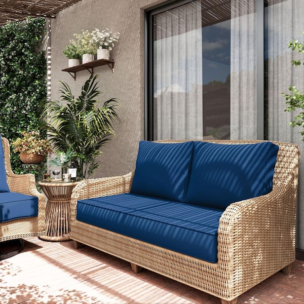 46 in. x 26 in. x 5 in. Outdoor Patio Replacement Loveseat Sofa Cushion Set with Backrest Blue