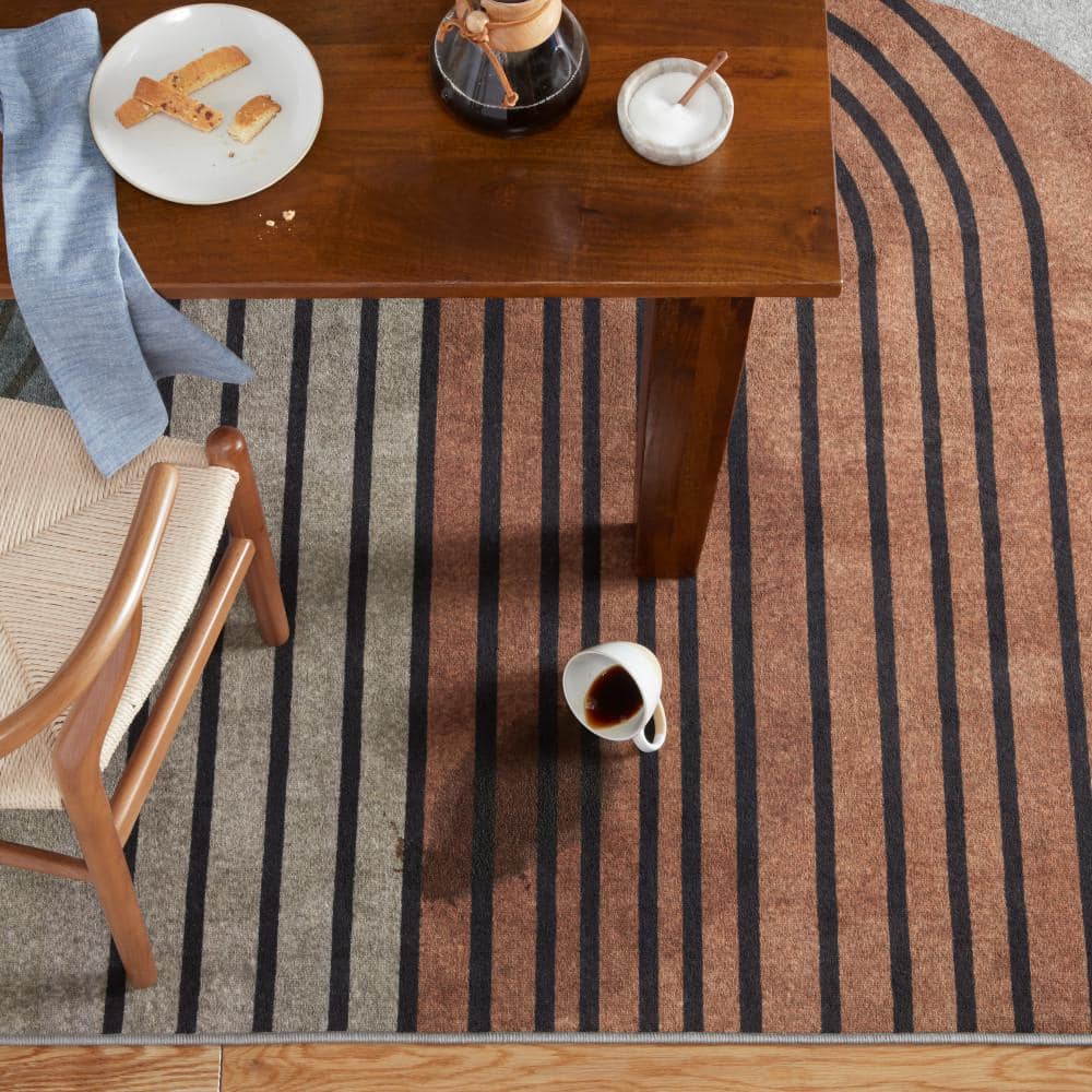 Avani Retro Arch Beige and Rust Synthetic 8' x 10' Washable Area Rug