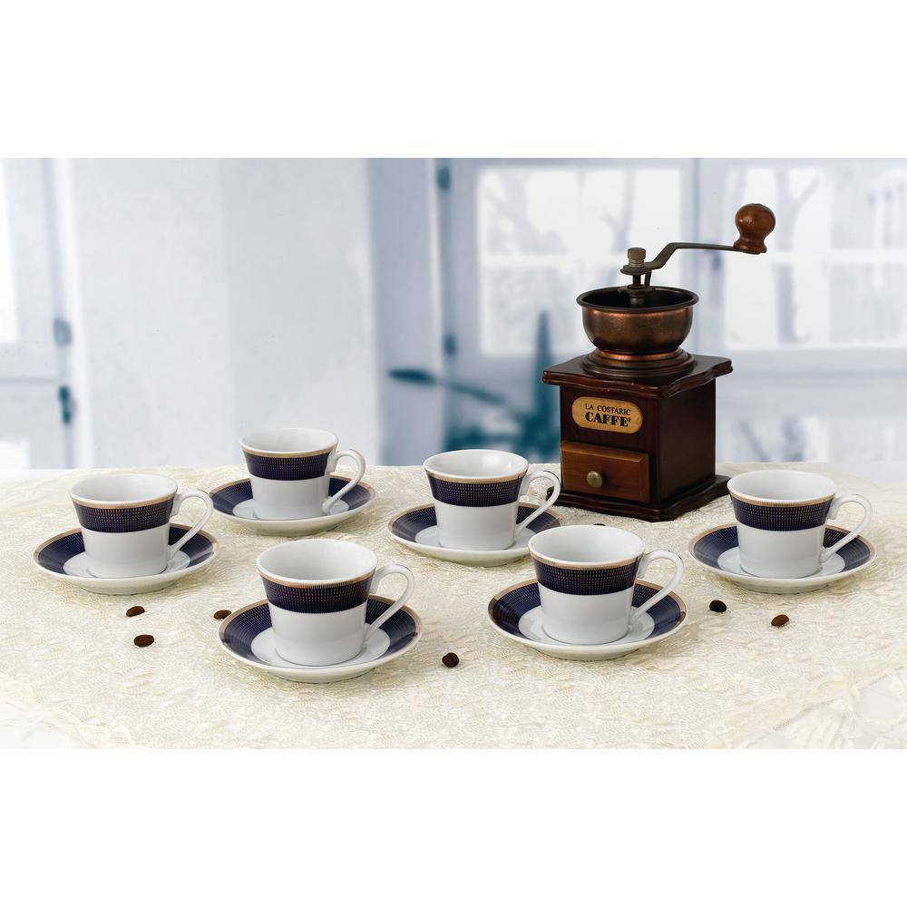 Elegant Blue and Gold Ceramic Espresso Cup and Saucer Set
