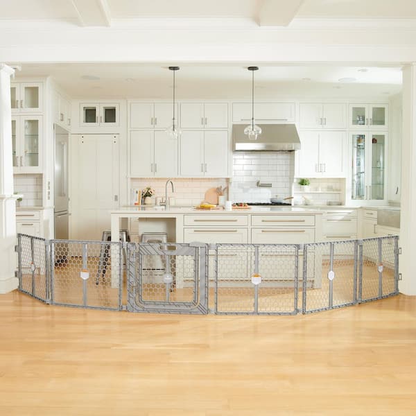 192 in. 2-in-1 Plastic Baby Gate and Play Yard with Door, Gray