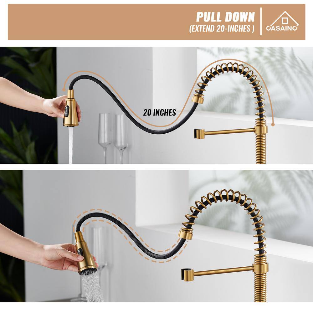 Brushed Gold Stainless Steel Pull Down Kitchen Faucet with Spray
