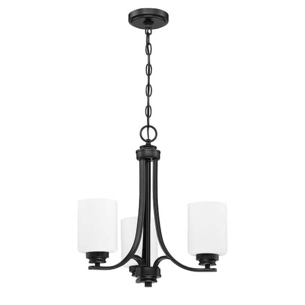 CRAFTMADE Bolden 3-Light Flat Black Finish w/Frost White Glass Transitional Chandelier for Kitchen/Dining/Foyer No Bulb Included