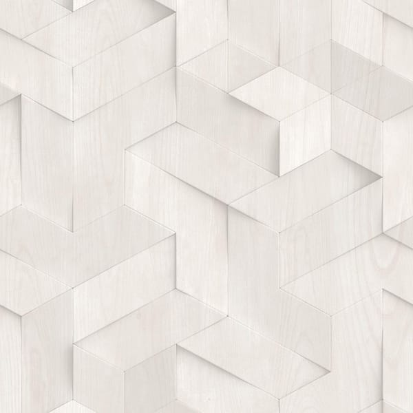 Woodblock Geometric Illusion Light Gray Off White Wallpaper Sample