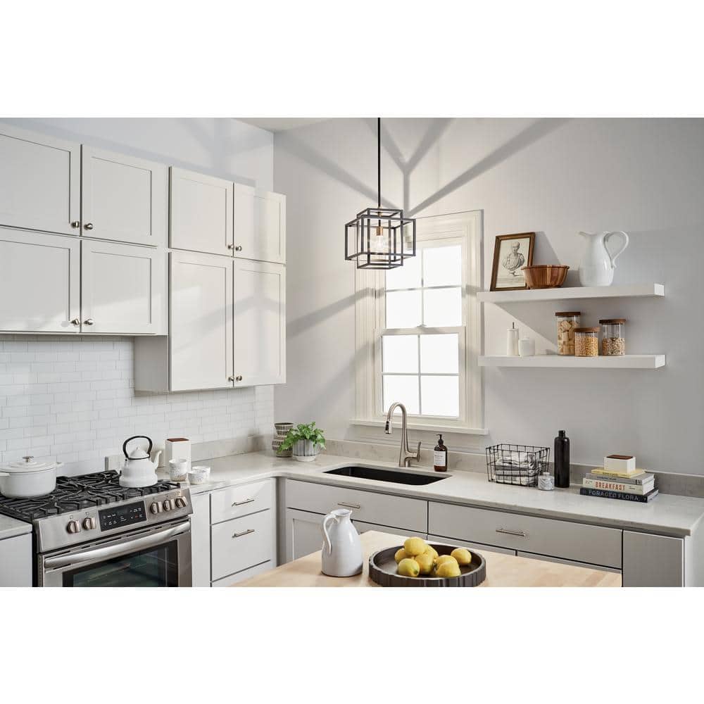 Modern Matte Black and Gold 12" Ceiling Pendant with Glass Accents