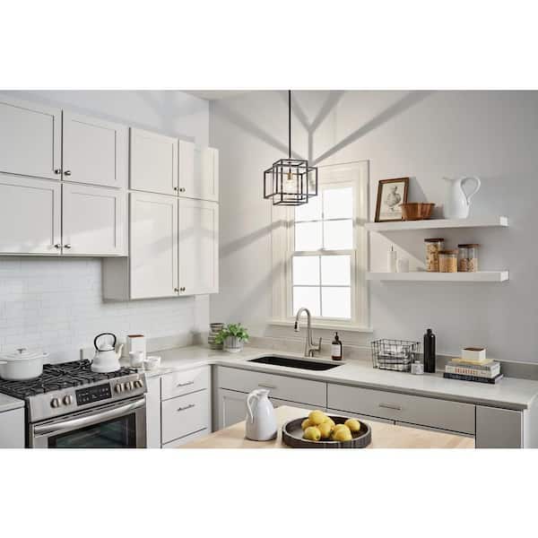 Taubert 1-Light Black/Natural Brass Mid-Century Modern Cage Kitchen Pendant Hanging Light